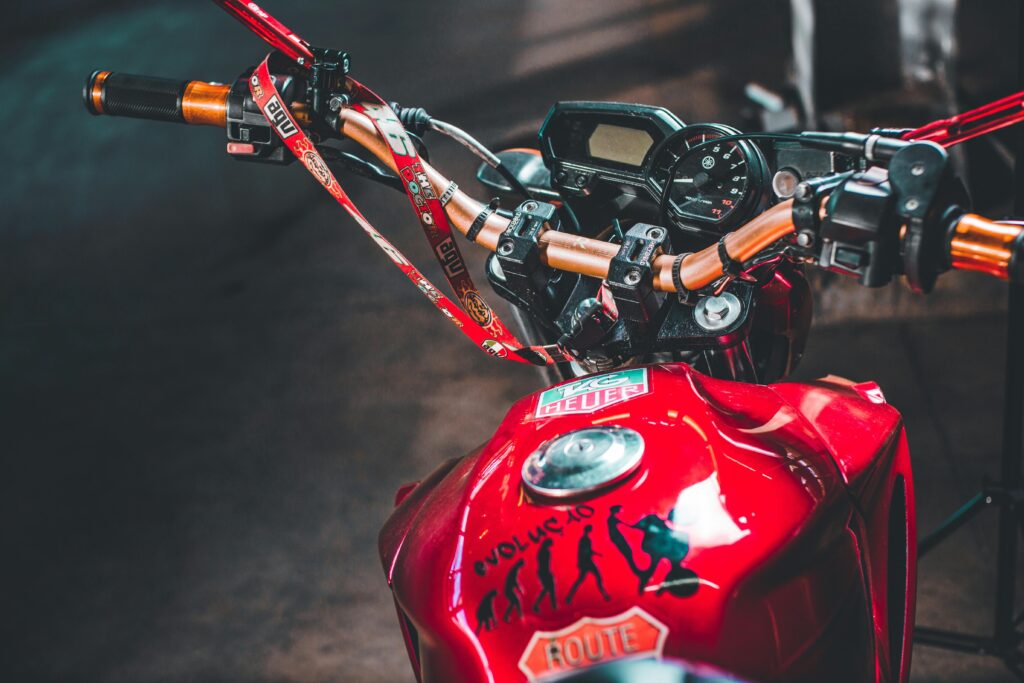 Close-Up Shot of a Red Motorcycle